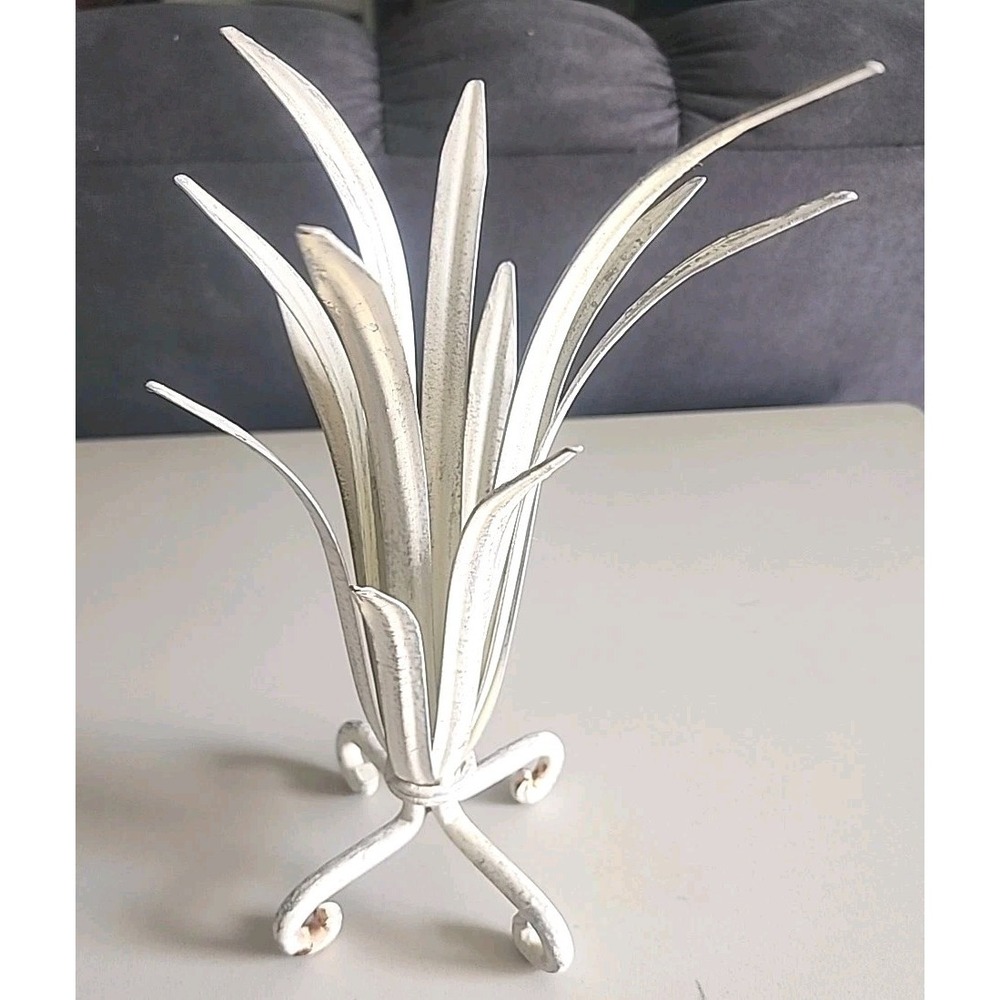 Vintage Metal Art Deco Nouveau Wrought Iron Sculpture 13" Tall  Cream Heavy Duty